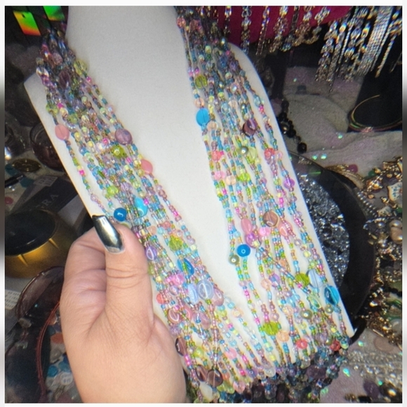 Joann Rivers Multicolor Pastel Seed Bead & Czech Glass Uranium Beaded Torsade - Picture 8 of 8